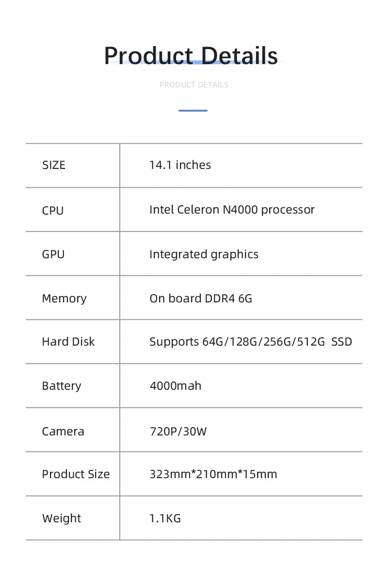 BYONE 14.1 Inch Laptop Intel N4000 8GB RAM 256GB 512GB SSD Windows 11 Notebook 1920*1080 IPS LCD Wifi HDMI USB laptop PC