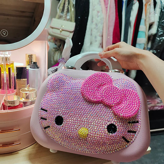 16 inch large capacity Sanrio HelloKitty portable suitcase travel makeup box cute cartoon exquisite lockable women's storage bag