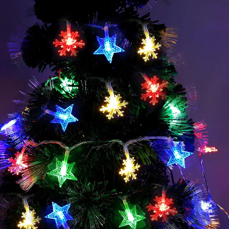 1-10M Christmas Snowflake star Light Christmas Deer String Lights for Merry Christmas Tree Garden New Year's home Decorations