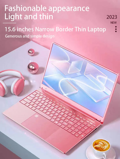 15.6 Inch Pink Laptop Windows 11 10 Pro 1920*1080 Cheap Portable Intel Laptop D4 12G RAM 128GB/256GB/512GB/1TB SSD HDMI Port