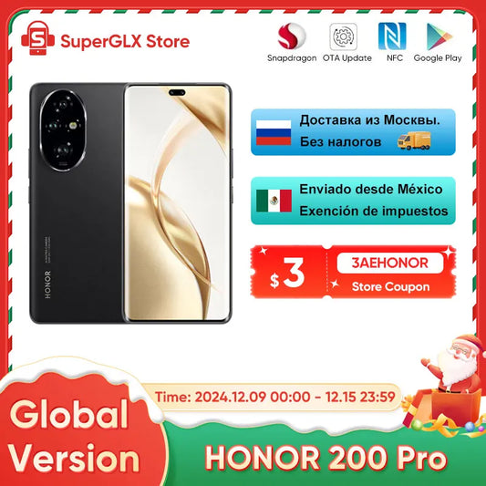 2024 Global Version HONOR 200 Pro Snapdragon 8s Gen 3 5G Smartphone 6.78'' 120Hz AMOLED Display Support HONOR 100W SuperCharge