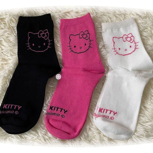 Y2K Hello Kitty Socks for Girls Medium Socks Kawaii Sanrio Hello Kitty Accessories Socks Rosered Black White Sock Women Female